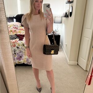 Calvin Klein Tan Sheath Dress with Puff Sleeves